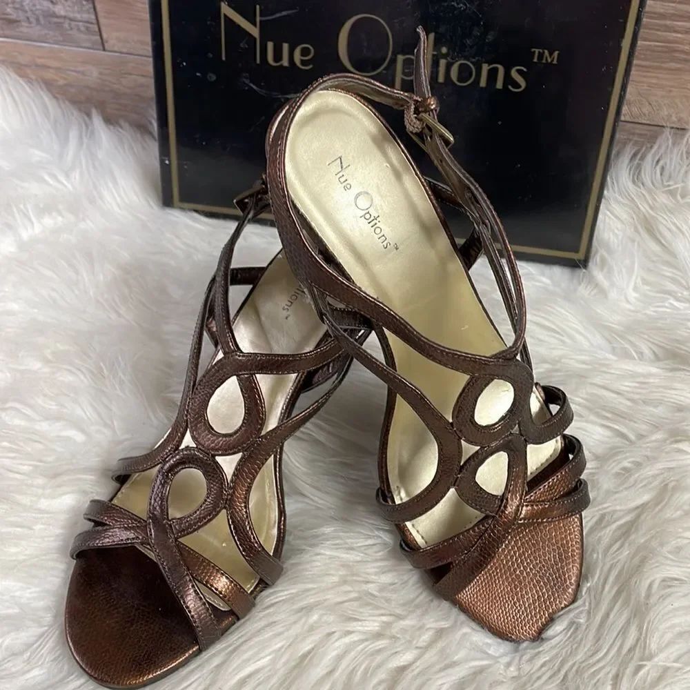 Nue Options Ladies Brooke High Heels, Size 7M, Bronze NWOT